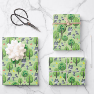 Mooie tweeling wolfbaby's en mama tegelpatroon inpakpapier vel