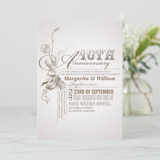 Mooie typografie 10-jarig jubileum uitnodigingen (Staand voorkant)