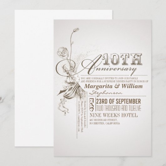 Mooie typografie 10e jubileum uitnodigingen (Voorkant / Achterkant)