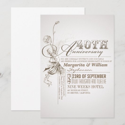 Mooie typografie 40e verjaardagsuitnodigingen kaart (Voorkant / Achterkant)