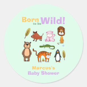 Mooie typografie Born To Be Wild Safari Baby Showe Ronde Sticker