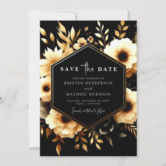 Mooie Typografie Gouden en Zwarte bruiloft Save The Date (Voorkant)