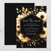 Mooie Typografie Gouden en Zwarte bruiloft Save The Date (Voorkant / Achterkant)
