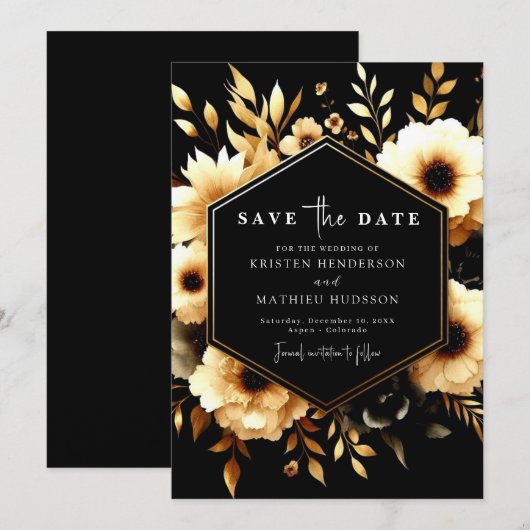 Mooie Typografie Gouden en Zwarte bruiloft Save The Date (Voorkant / Achterkant)
