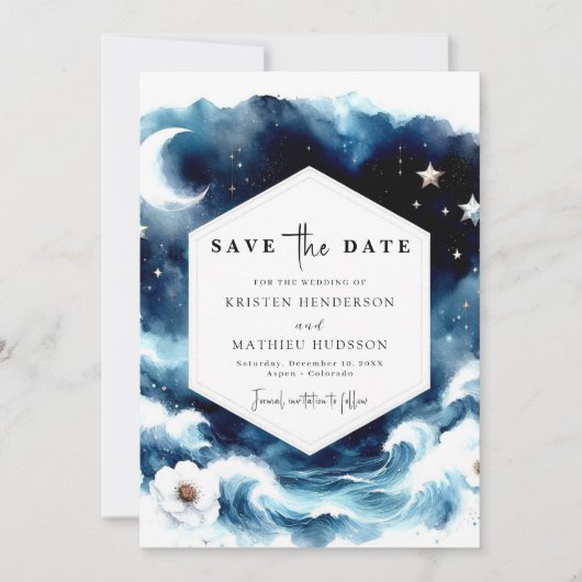 Mooie typografie Moonlit Wedding Save The Date (Voorkant)