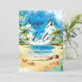 Mooie typografie strand bruiloft save the date (Staand voorkant)