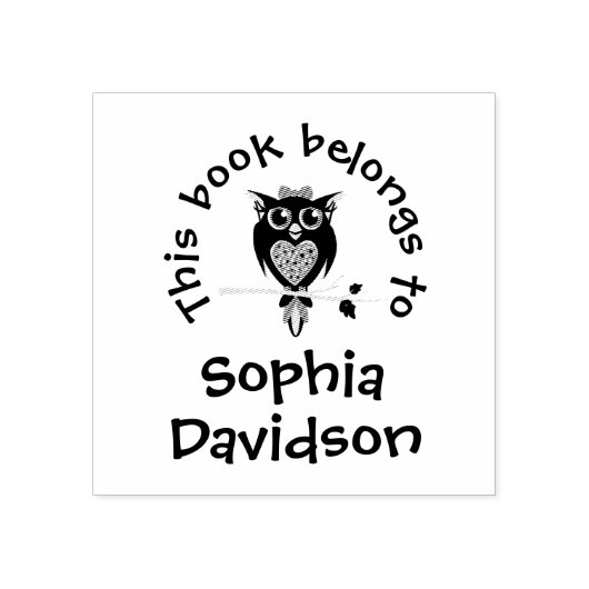 Mooie uil boek naam kinderen bibliotheek stempel M (Afrduk)