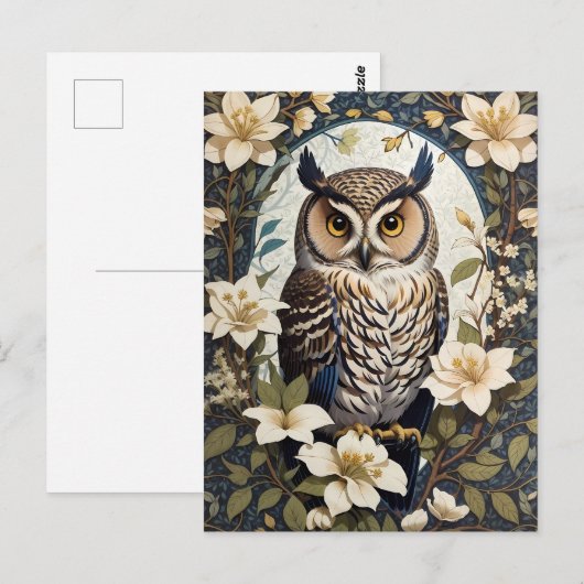 Mooie uil en jasmijn bloemen briefkaart (Voorkant / Achterkant)