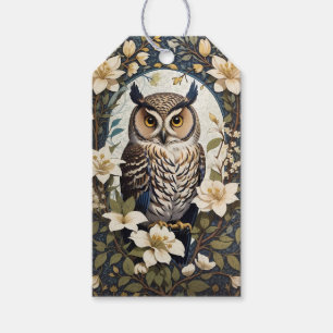 Mooie uil en jasmijn bloemen cadeaulabel