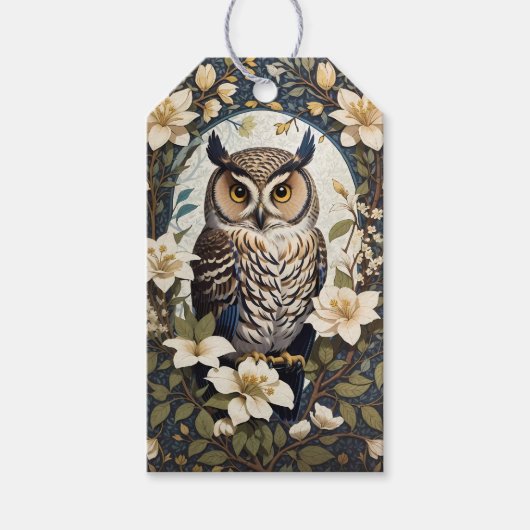 Mooie uil en jasmijn bloemen cadeaulabel (Voorkant)