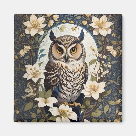 Mooie uil en jasmijn bloemen magneet (Voorkant)