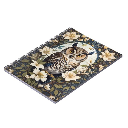 Mooie uil en jasmijn bloemen notitieboek (Linkerzijde)