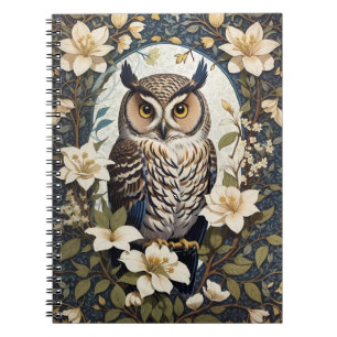 Mooie uil en jasmijn bloemen notitieboek