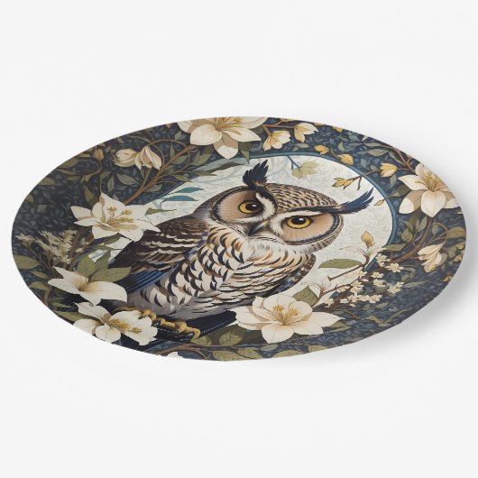 Mooie uil en jasmijn bloemen papieren bordje (Gekanteld)