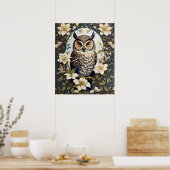Mooie uil en jasmijn bloemen poster (Keuken)