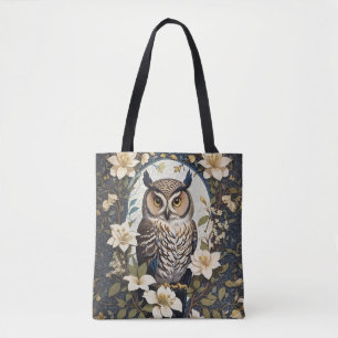 Mooie uil en jasmijn bloemen tote bag
