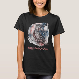 Mooie Uil Gelukkige Uil-O-Ween Zwarte Halloween T-shirt