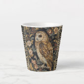 Mooie Uil in de Bloementuin ,Goud Geruit , Latte Mok (Voorkant)