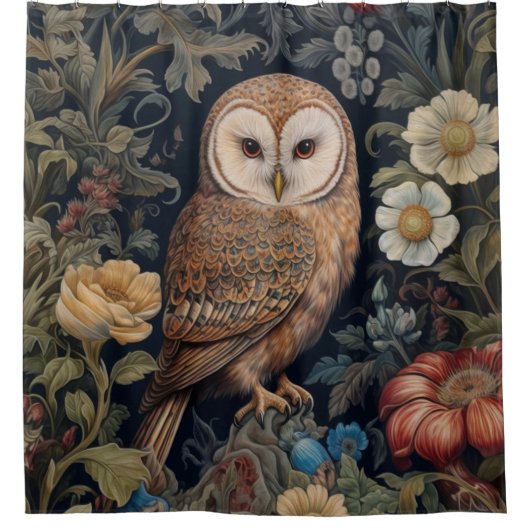 Mooie uil in de tuin art nouveau stijl douchegordijn (Voorkant)