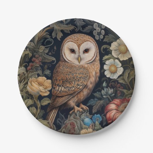 Mooie uil in de tuin art nouveau stijl papieren bordje (Voorkant)