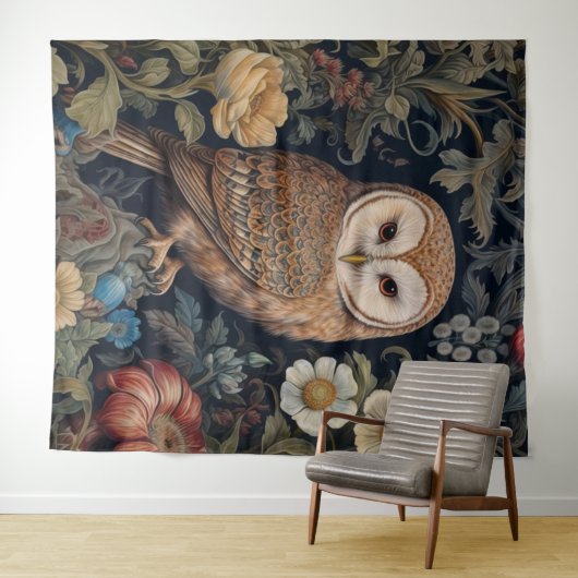 Mooie uil in de tuin art nouveau stijl wandkleed (In Situ (horizontaal))