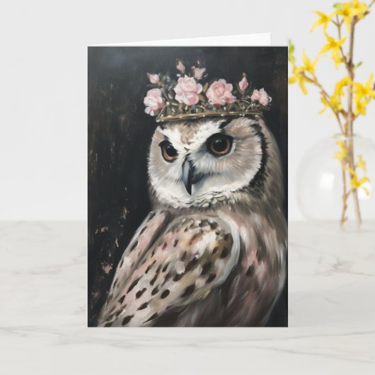 Mooie Uil in een kroon alle gelegenheden Kaart (Gele Bloem)