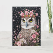 Mooie Uil in een kroon alle gelegenheden roze bloe Kaart (Voorkant)