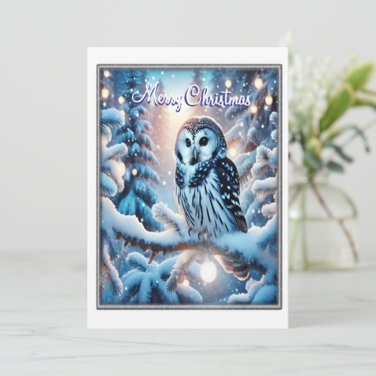 Mooie uil in een winter wonderland Kerstmis Feestdagenkaart (Staand voorkant)