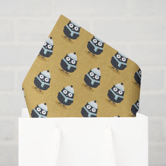 Mooie uil in hoed en sjaal Winterpatroon Tissuepapier (Cadeauzakje)
