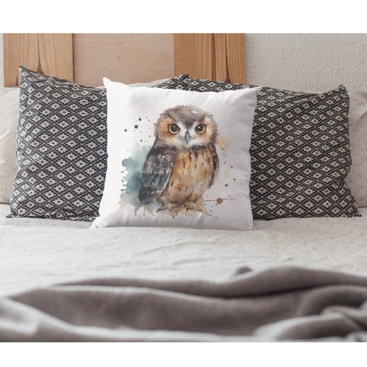 Mooie Uil in Waterverf Kussen