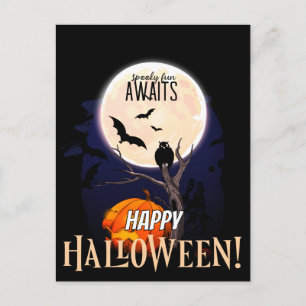Mooie Uil Maan Halloween Ansichtkaart Griezelfun D Briefkaart