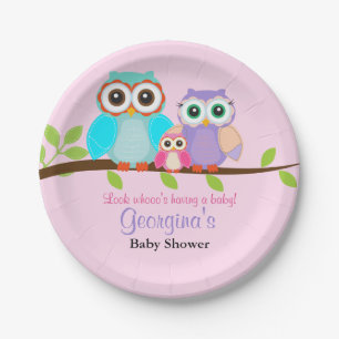 Mooie Uil Meisje Baby Shower Papieren Borden Bordje
