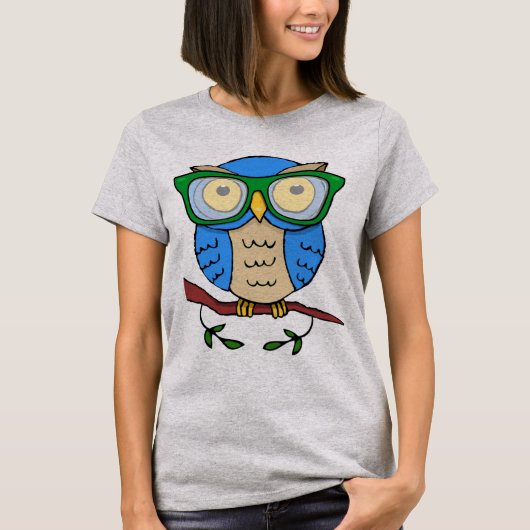 Mooie uil met groene bril t-shirt (Voorkant)