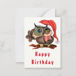 Mooie Uil Met Kerstmuts en Cadeau Verjaardagskaart Notitiekaartje