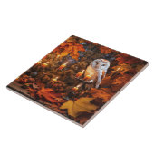 Mooie uil mystieke herfst bladeren kaarsen tegeltje (Zijkant)