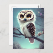Mooie Uil Schilderij op een tak bij Nacht. Briefkaart (Voorkant / Achterkant)