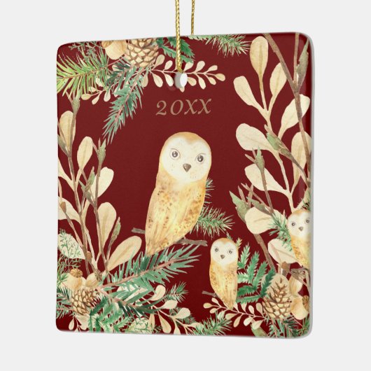 Mooie uilen Rode dennenboom Aquarel Kerst Jaar Keramisch Ornament (Links)