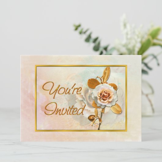 Mooie uitnodiging met Roos (Staand voorkant)