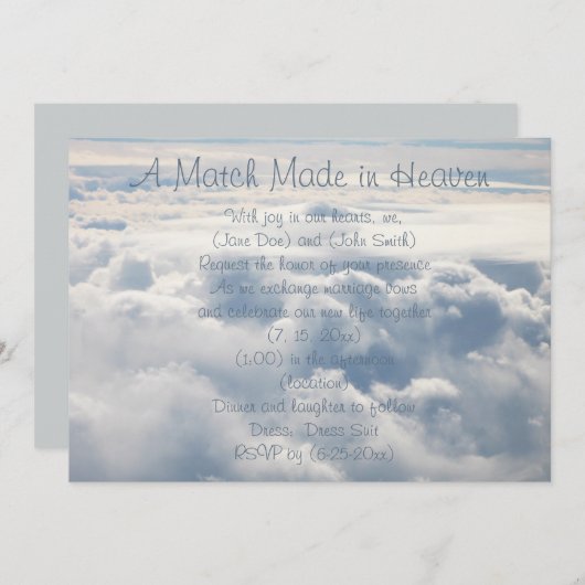 Mooie uitnodiging tot weddenschap tussen Clouds en (Voorkant / Achterkant)