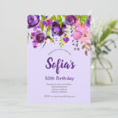 mooie uitnodiging voor florale verjaardag (Staand voorkant)