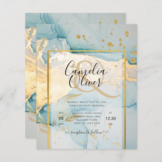 Mooie uitnodiging voor gouden bruiloft met zeeglas (Voorkant / Achterkant)