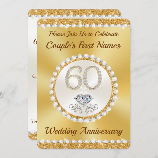 Mooie uitnodigingen voor 60-jarig huwelijksjubileu (Voorkant / Achterkant)