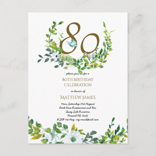 Mooie uitnodigingskaarten voor 80ste verjaardag me briefkaart (Voorkant)