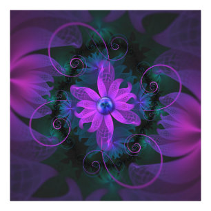 Mooie Ultraviolet Lila Orchid Fractal Flowers Foto Afdruk