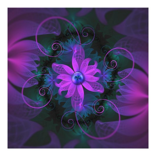 Mooie Ultraviolet Lila Orchid Fractal Flowers Foto Afdruk (Voorkant)