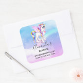 Mooie Unicorn met Rainbow Mane Business Vierkante Sticker (Envelop)