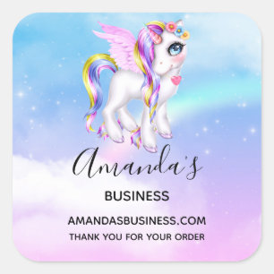 Mooie Unicorn met Rainbow Mane Business Vierkante Sticker