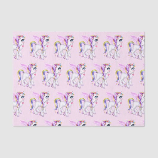 Mooie Unicorn met Rainbow Mane Pattered Tissuepapier (Voorkant)