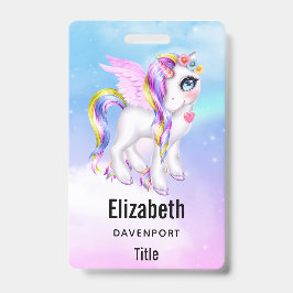 Mooie Unicorn met regenboogmane en staart Badge