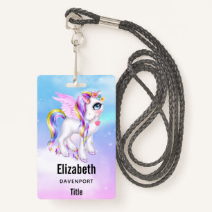 Mooie Unicorn met regenboogmane en staart Badge